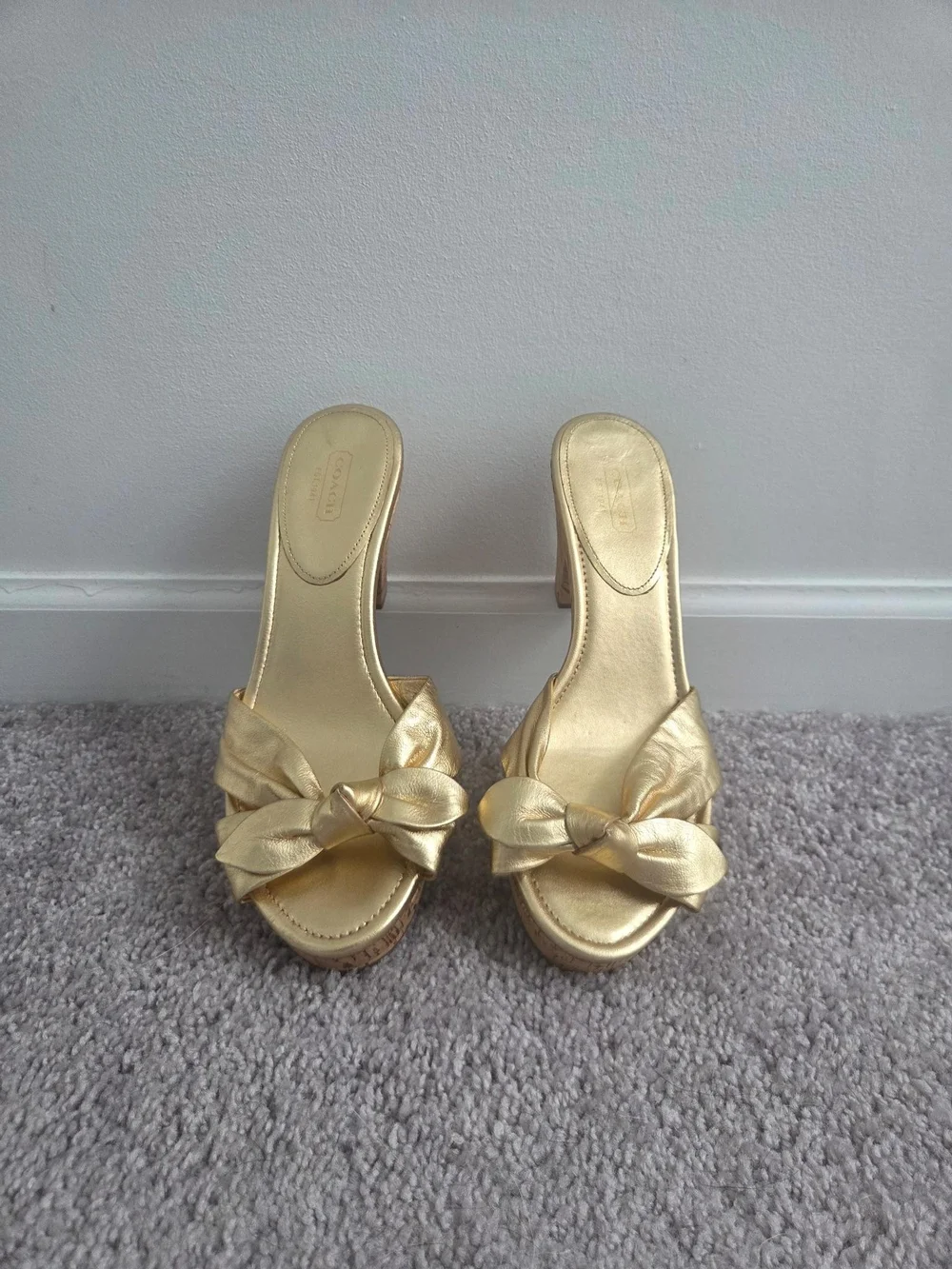 Coach Gold Knot-Front Cork Platform Mule
